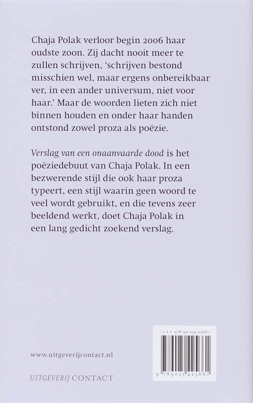 Achterkant van Verslag van een onaanvaarde dood