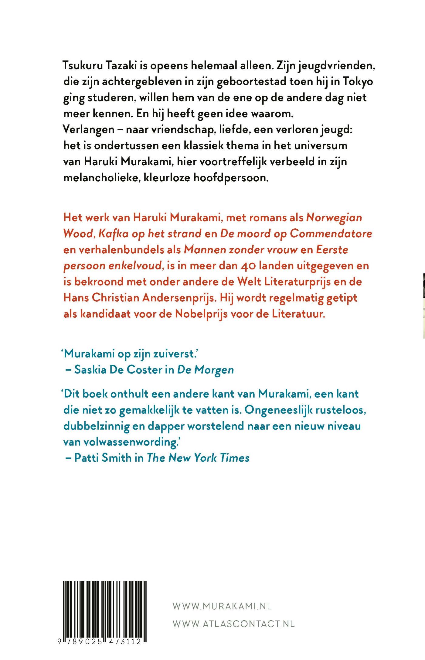 Achterkant van De kleurloze Tsukuru Tazaki en zijn pelgrimsjaren