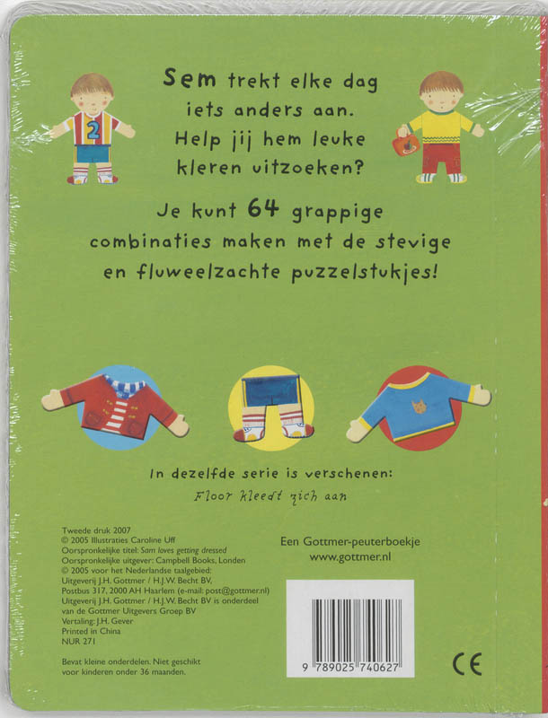 Achterkant van Sem kleedt zich aan