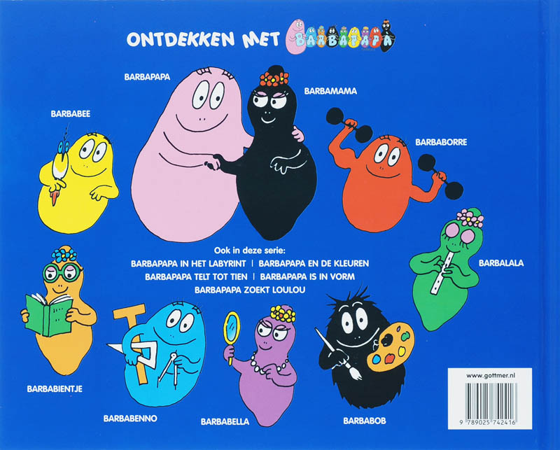 Achterkant van Barbapapa leert Engelse woordjes