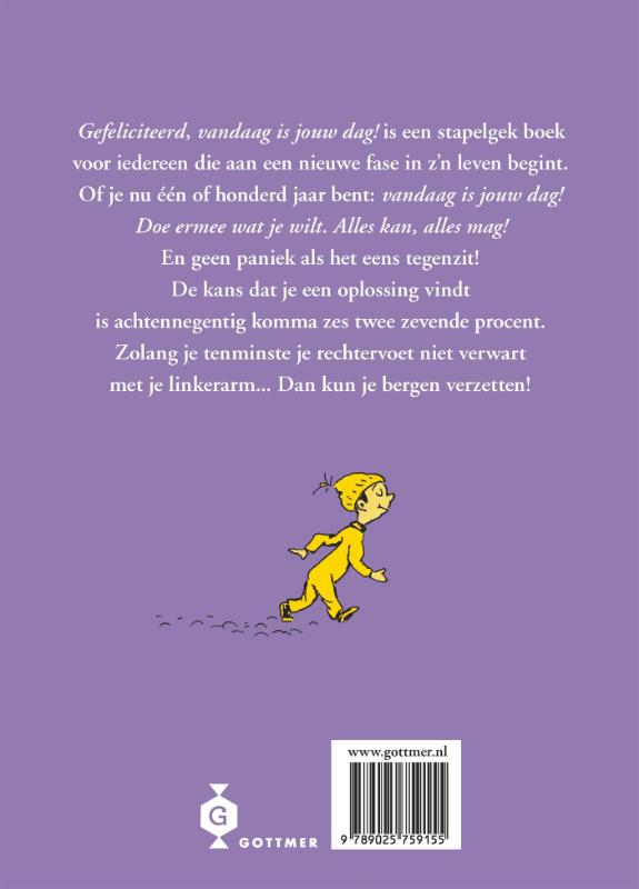 Achterkant van Gefeliciteerd, vandaag is jouw dag!