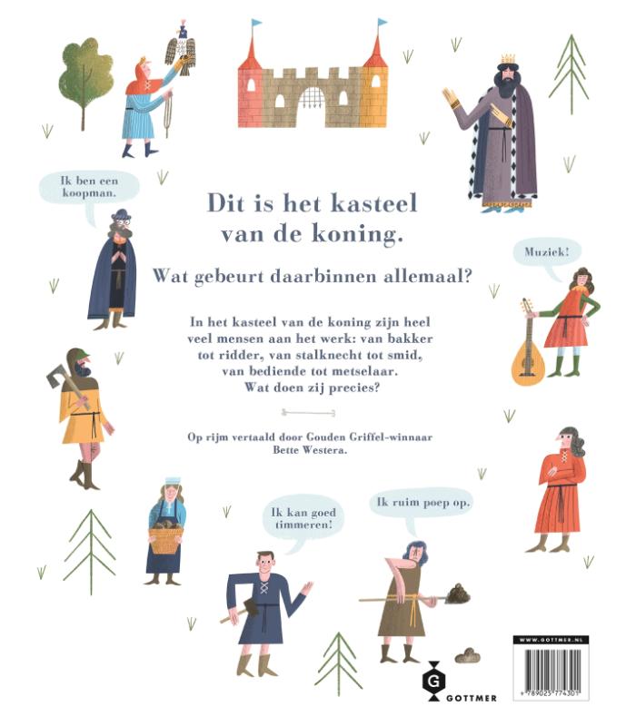 Achterkant van Aan het werk in het kasteel
