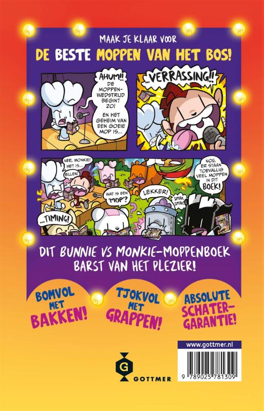 Achterkant van Bunnie vs Monkie en het geniale grappengevecht