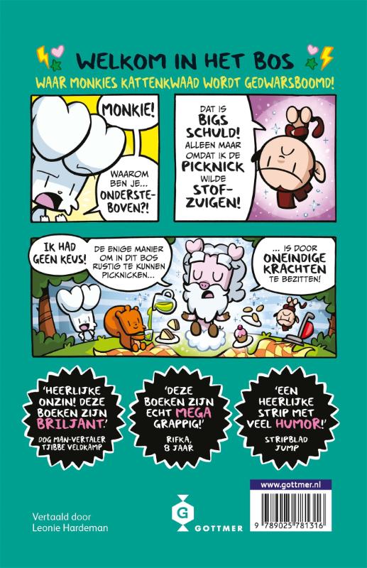 Achterkant van Bunnie vs Monkie en de buitengewone Big