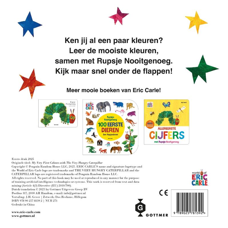 Achterkant van Allereerste kleuren met Rupsje Nooitgenoeg