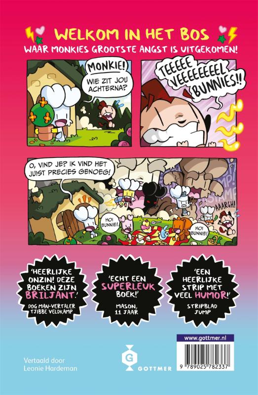 Achterkant van Bunnie vs Monkie en knetterveel konijnen!