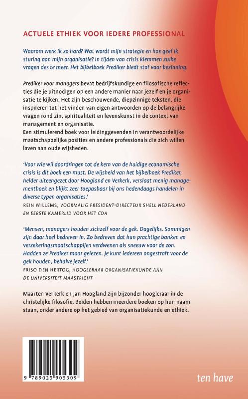 Achterkant van Prediker voor managers