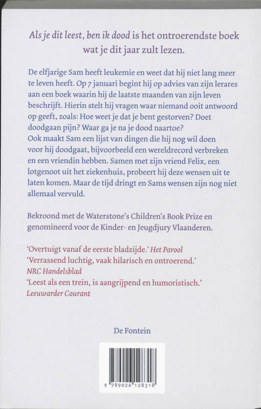 Achterkant van Als je dit leest, ben ik dood