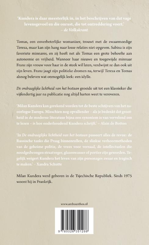 Achterkant van De ondraaglijke lichtheid van het bestaan