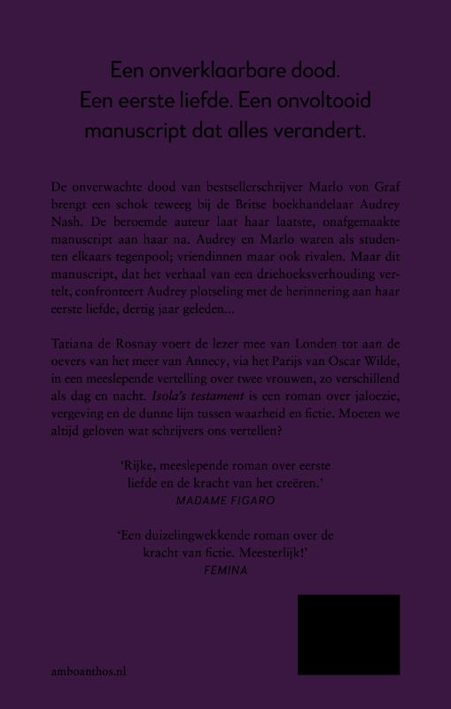 Achterkant van Isola's testament