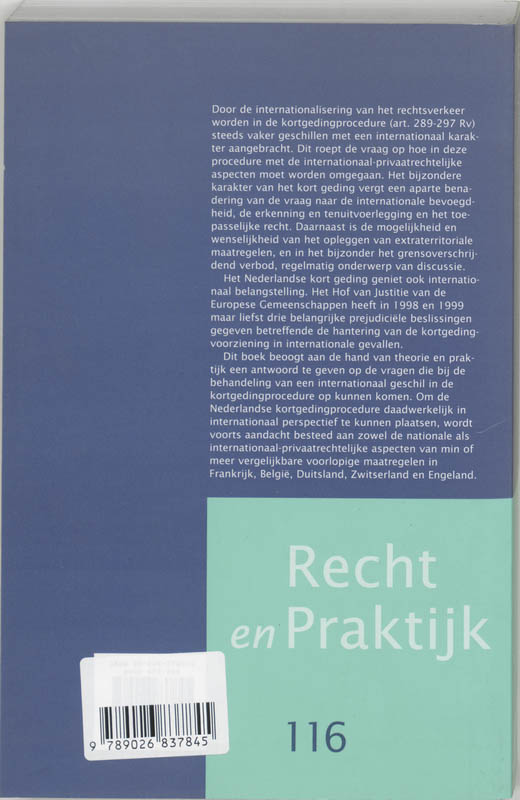 Achterkant van Het kort geding in internationaal perspectief