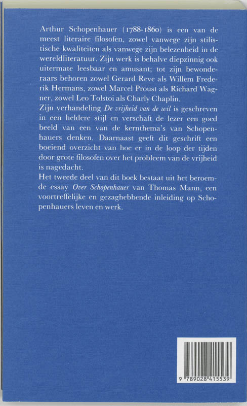 Achterkant van De vrijheid van de wil . Over Schopenhauer