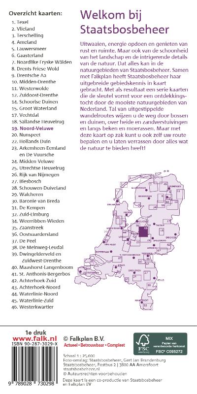 Achterkant van Falk Staatsbosbeheer wandelkaart 19 Noord-Veluwe