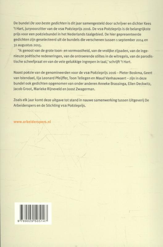 Achterkant van De 100 beste gedichten voor de VSB Poëzieprijs 2016