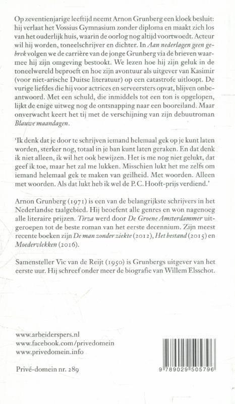 Achterkant van Aan nederlagen geen gebrek