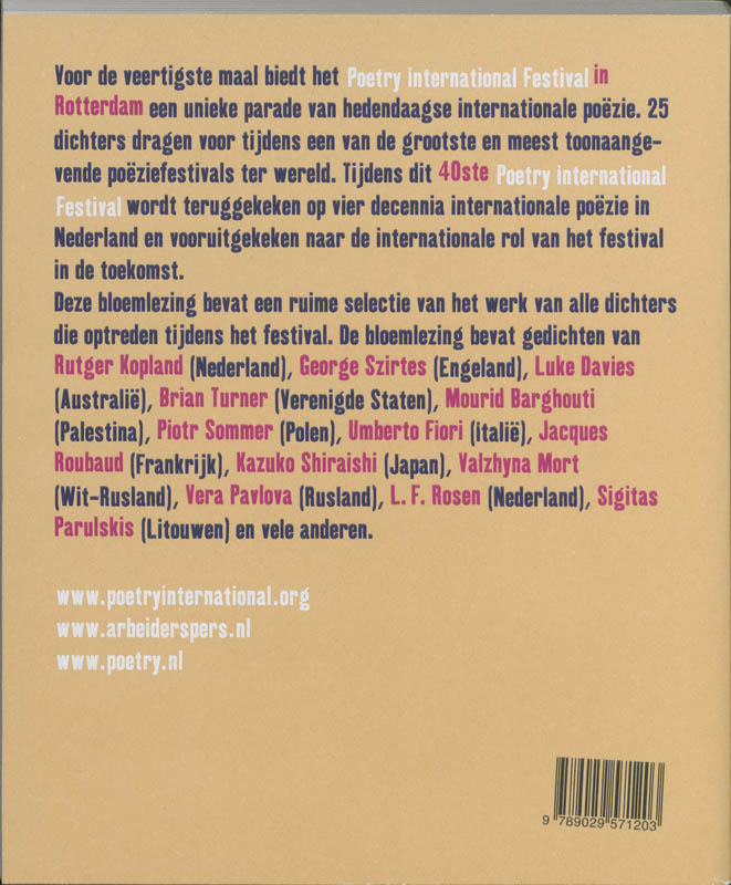 Achterkant van Poetry International 2009