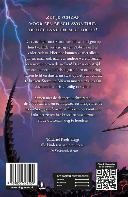 Achterkant van Storm en Bliksem en de vlucht van de cloudsurfers