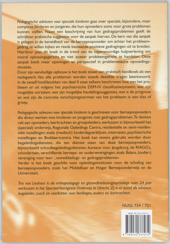 Achterkant van Pedagogische adviezen voor speciale kinderen