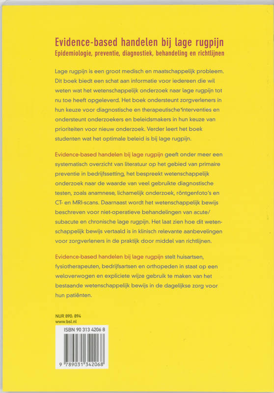 Achterkant van Evidence-based handelen bij lage rugpijn