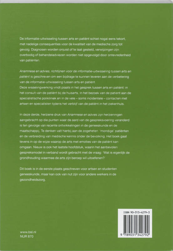 Achterkant van Anamnese en advies
