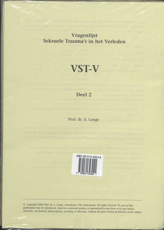 Achterkant van VST-V Vragenlijst seksuele trauma's in het verleden