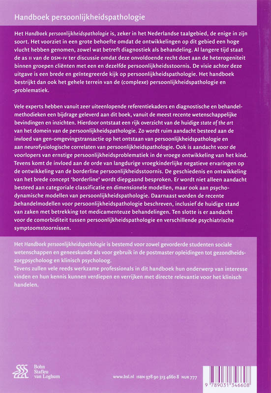 Achterkant van Handboek persoonlijkheidspathologie