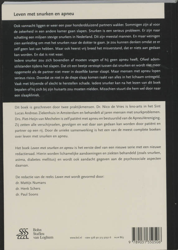 Achterkant van Leven met snurken en apneu