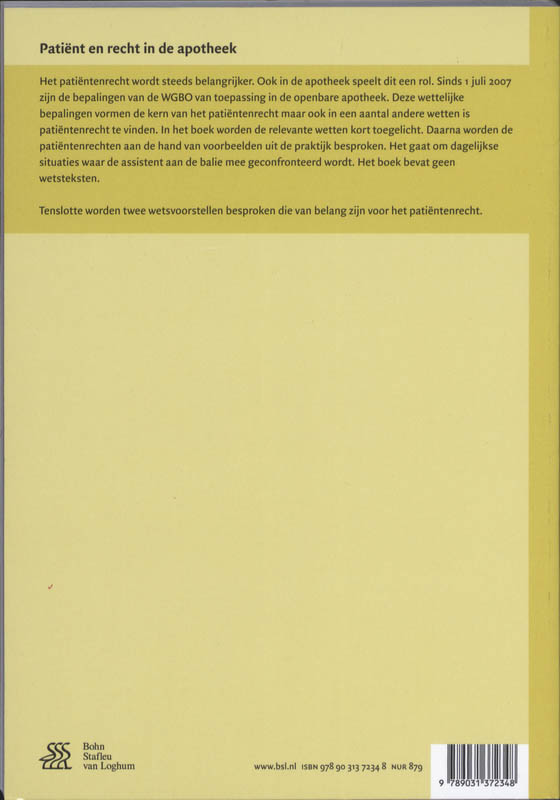 Achterkant van Patiënt en recht in de apotheek