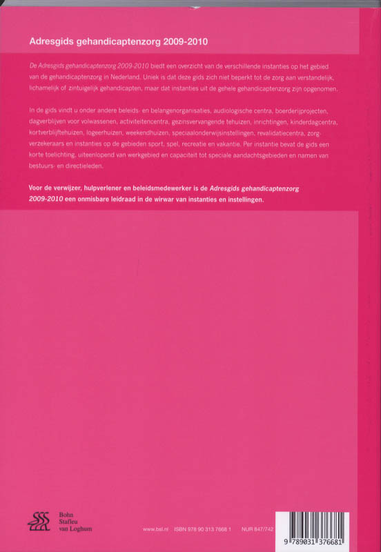 Achterkant van Adresgids gehandicaptenzorg 2009-2010