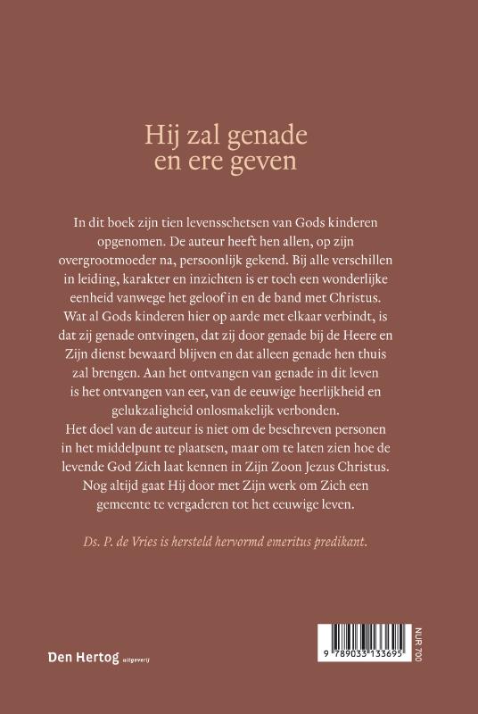 Achterkant van Hij zal genade en ere geven