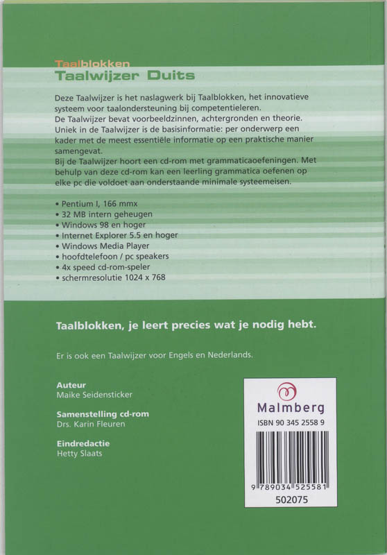 Achterkant van Taalblokken Duits