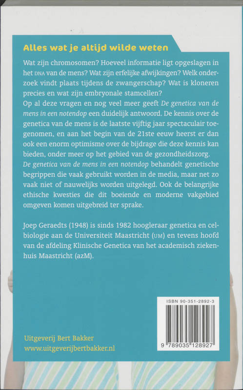 Achterkant van De genetica van de mens in een notendop
