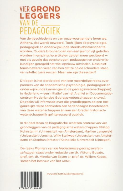 Achterkant van Vier grondleggers van de pedagogiek