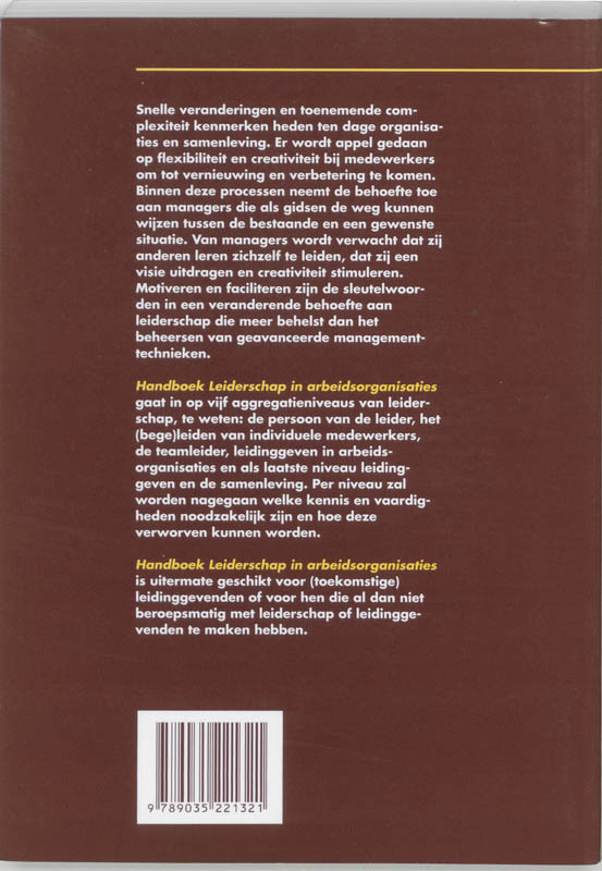 Achterkant van Handboek leiderschap in arbeidsorganisaties