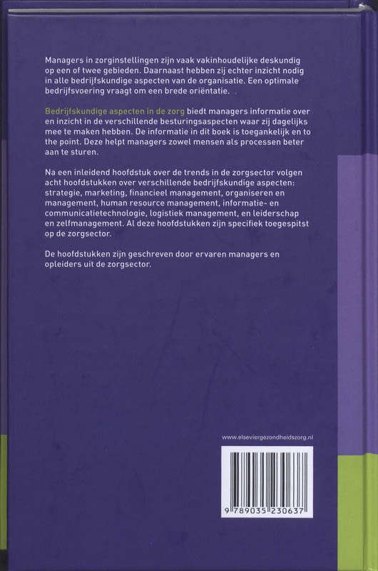 Achterkant van Bedrijfskundige aspecten in de zorg