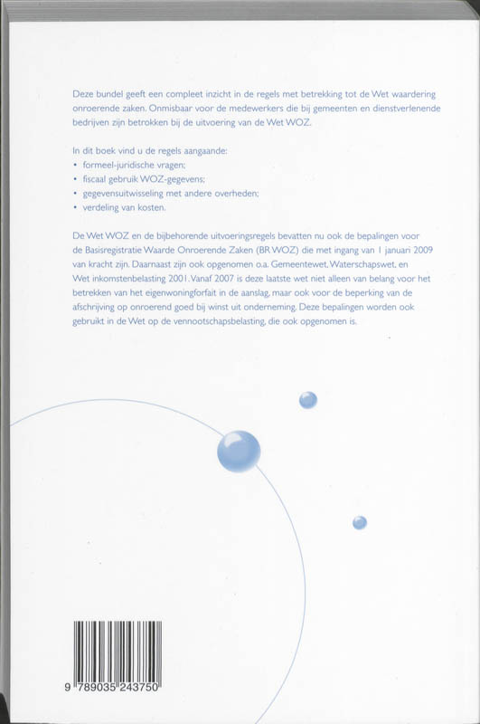 Achterkant van Wet waardering onroerende zaken, tekstuitgave 2009