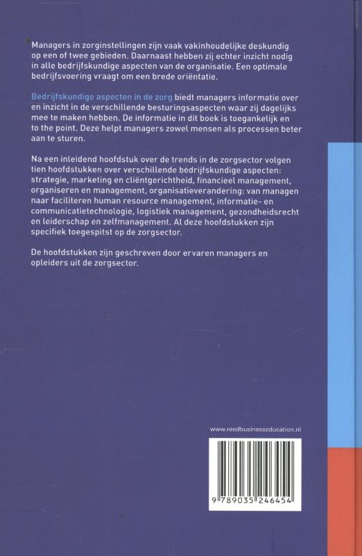 Achterkant van Bedrijfskundige aspecten in de zorg