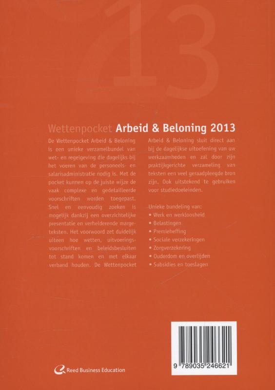 Achterkant van Wettenpocket Arbeid & Beloning 2013