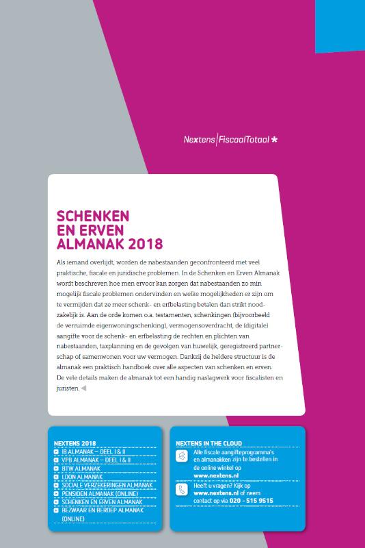 Achterkant van Nextens Schenken en Erven Almanak 2018