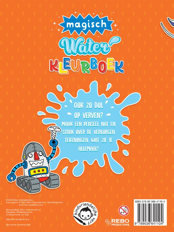 Achterkant van Waterkleurboek Dino's en andere figuren