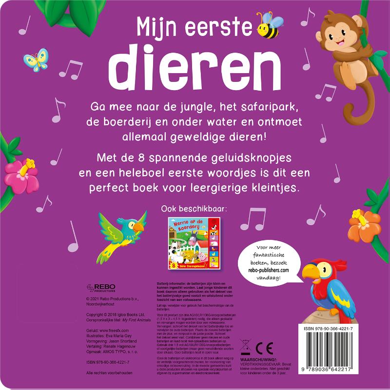 Achterkant van Geluidenboek Mijn eerste dieren