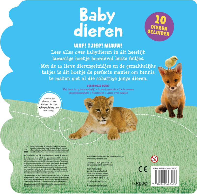 Achterkant van Geluidenboek - Babydieren