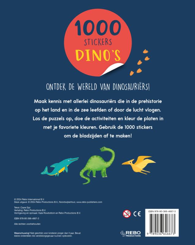 Achterkant van 1000 stickers dino's