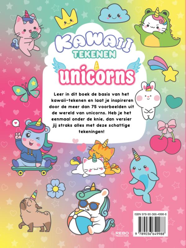Achterkant van Kawaii tekenen unicorns & friends