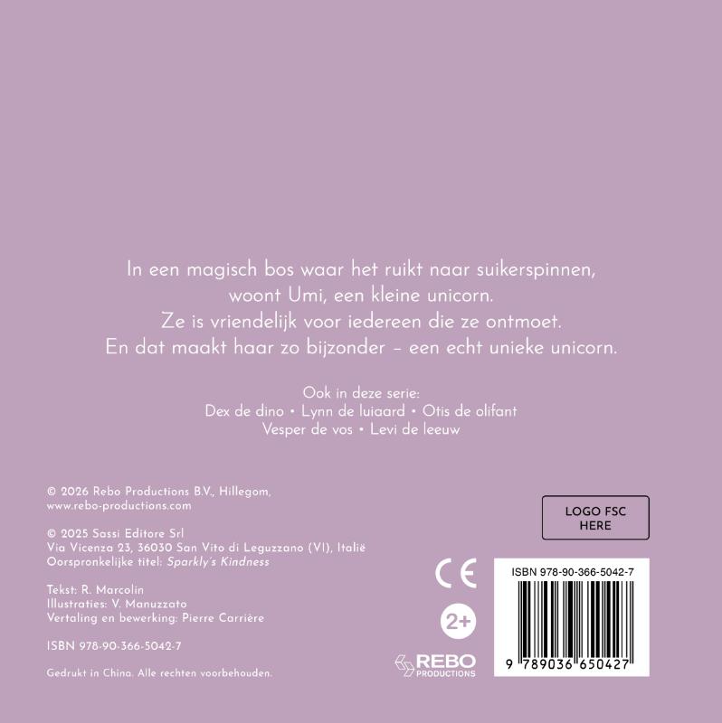 Achterkant van Umi de unicorn