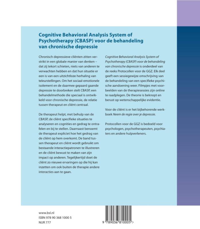 Achterkant van Cognitive behavioral analysis system of psychotherapy (CBASP) voor de behandeling van chronische depressie