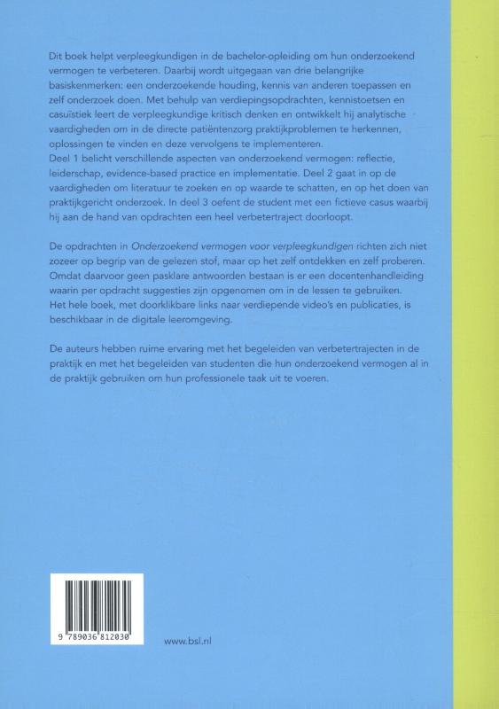 Achterkant van Onderzoekend vermogen voor verpleegkundigen