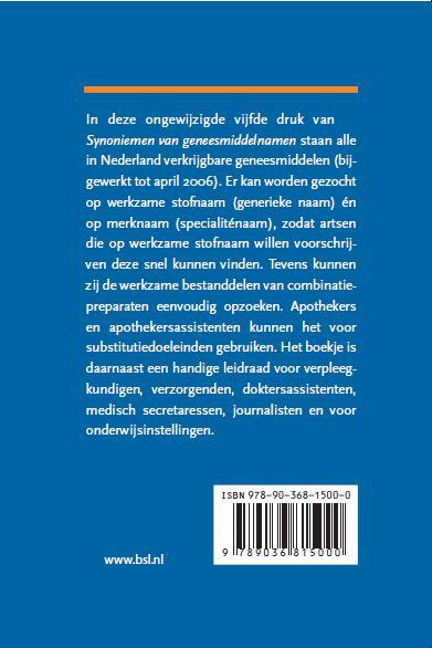Achterkant van Synoniemen van geneesmiddelnamen