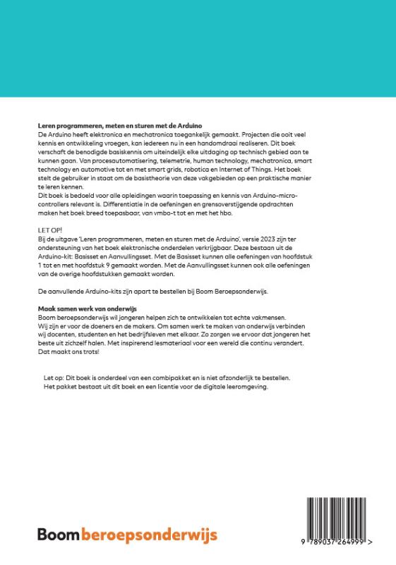 Achterkant van Leren programmeren, meten en sturen met Arduino | combipakket