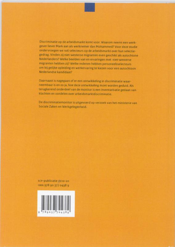 Achterkant van Discriminatiemonitor niet-westerse migranten op de arbeidsmarkt 2010